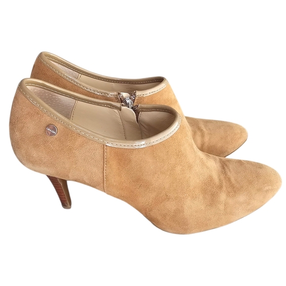 Calvin Klein Brown Suede Ankle Boots 8.5 M - Pointed Toe Booties Leather Chic - Picture 1 of 8